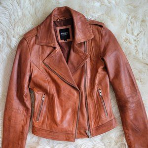 Cognac Brown Barney's Originals Genuine Leather Jacket Size 4